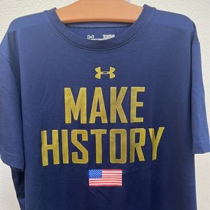 Under Armour Make History Navy Flag Performance Tee Shirt Youth Sz Large